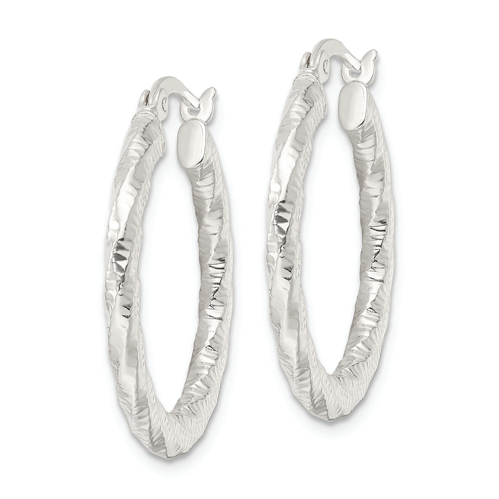 Sterling Silver Polished and Textured Twisted Hoop Earrings