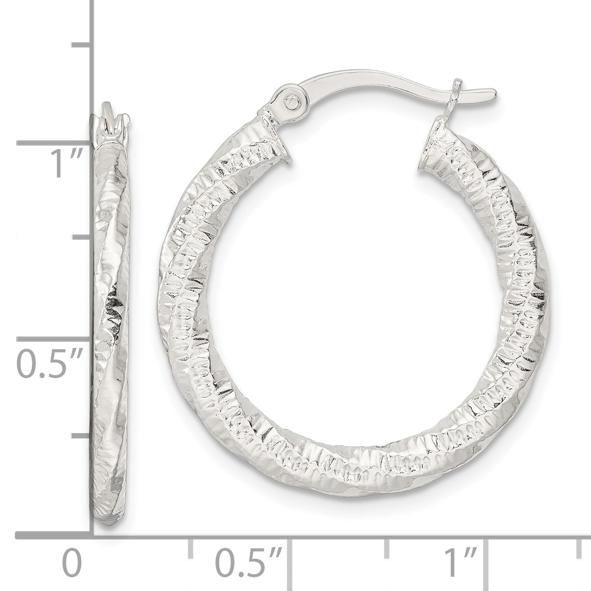 Sterling Silver Polished and Textured Twisted Hoop Earrings