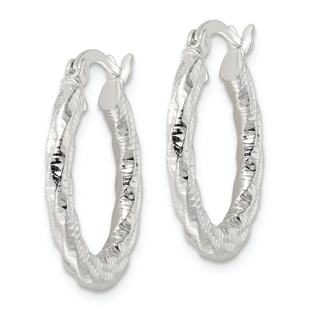 Sterling Silver Polished and Textured Twisted Hoop Earrings
