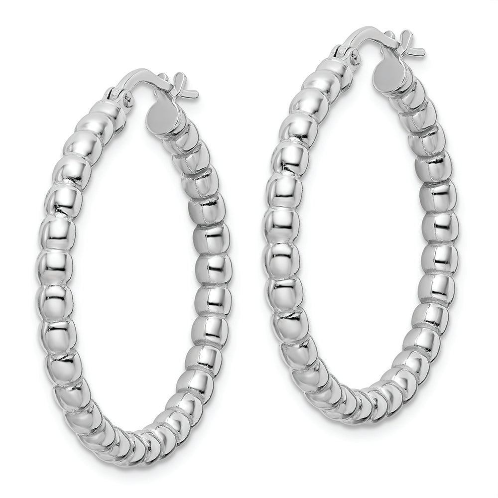 Sterling Silver Rhodium-plated Polished 3mm Beaded Hoop Earrings