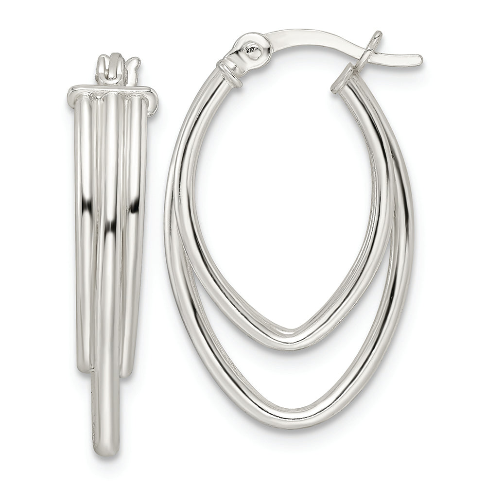 Sterling Silver Polished Triple Oval Hoop Earrings