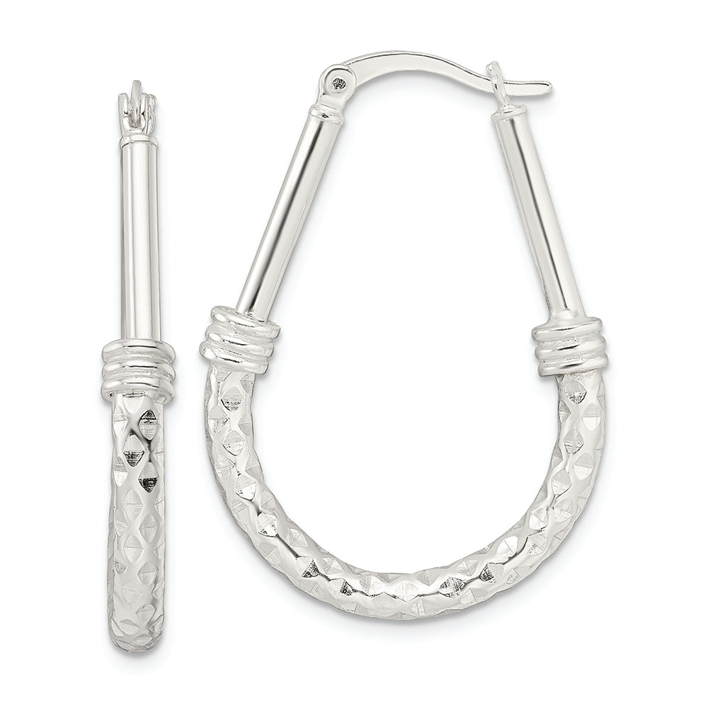 Sterling Silver Polished Fancy Oval Hoop Earrings