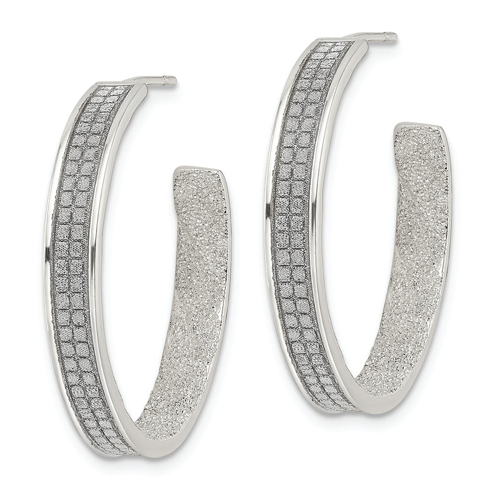 Sterling Silver 4.5x30mm Fabric Glitter Hoop Post Earrings