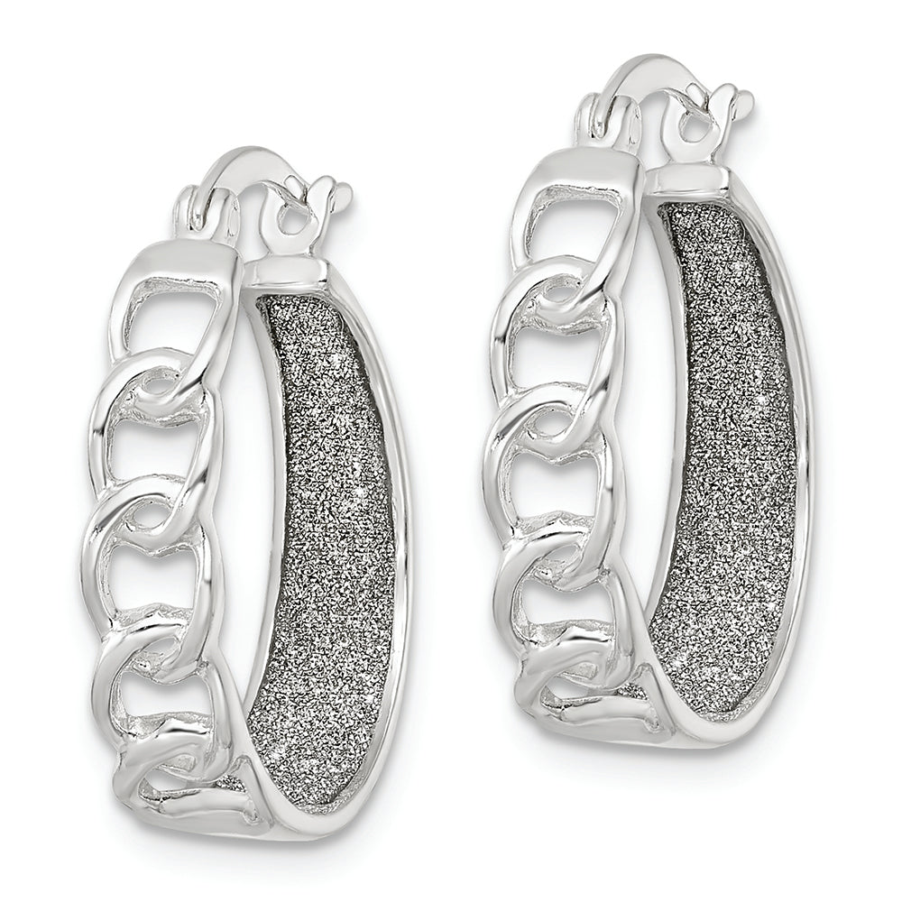 Sterling Silver Polished Fabric Glitter Hoop & Links Round Hoop Earrings