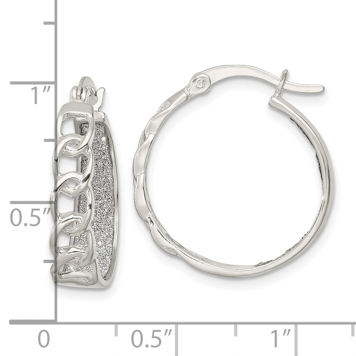 Sterling Silver Polished Fabric Glitter Hoop & Links Round Hoop Earrings