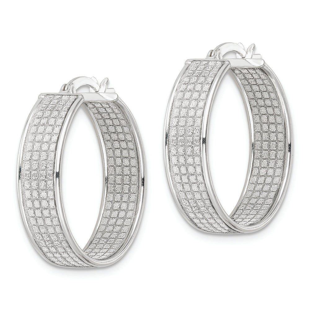 Sterling Silver Polished Fabric Glitter 6.85mm Round Hoop Earrings
