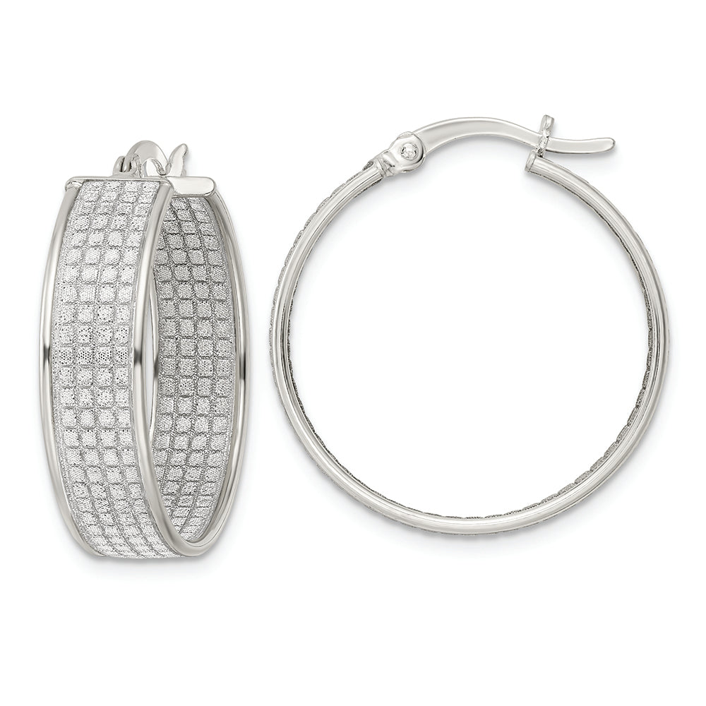 Sterling Silver Polished Fabric Glitter 6.85mm Round Hoop Earrings