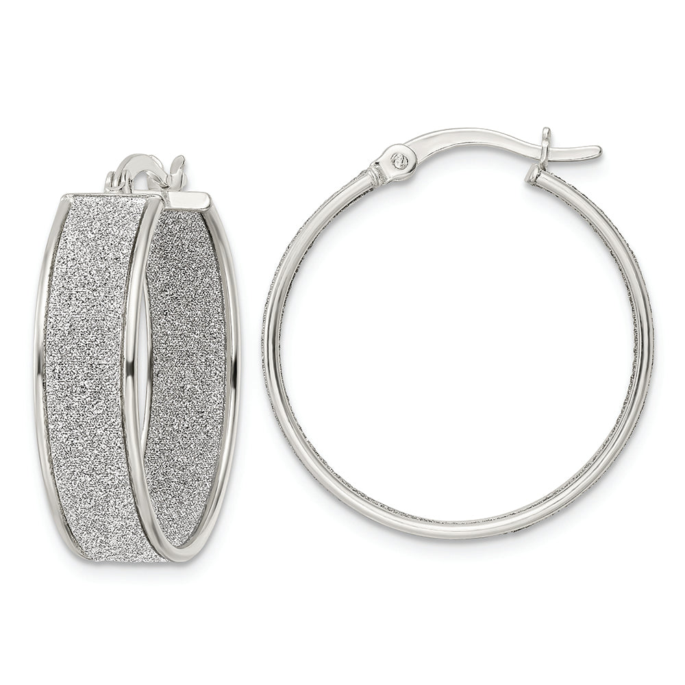 Sterling Silver Polished Fabric Glitter 6.85mm Round Hoop Earrings