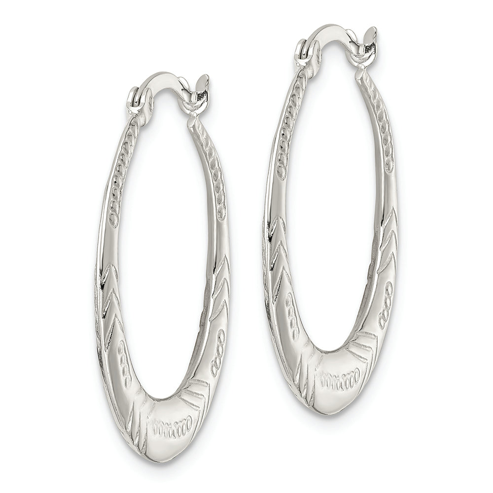 Sterling Silver Polished & Textured Knife Edge Round Hoop Earrings