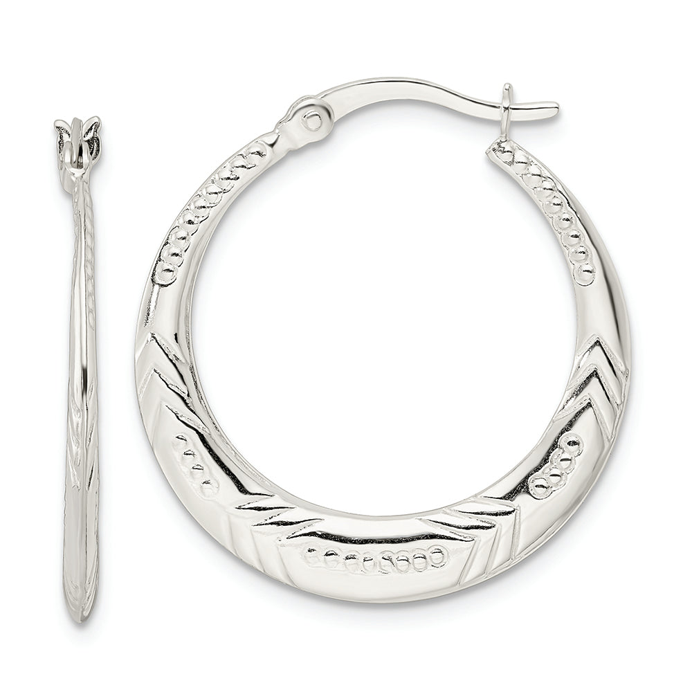 Sterling Silver Polished & Textured Knife Edge Round Hoop Earrings
