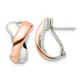 Sterling Silver & Rose-tone Polished X Omega Back J-Hoop Earrings