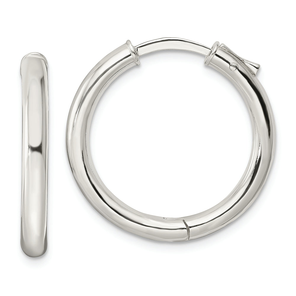 Sterling Silver Polished 3x25mm Hinged Tube Hoop Earrings