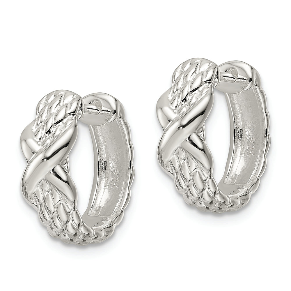 Sterling Silver Polished X Basket Weave Hinged Hoop Earrings