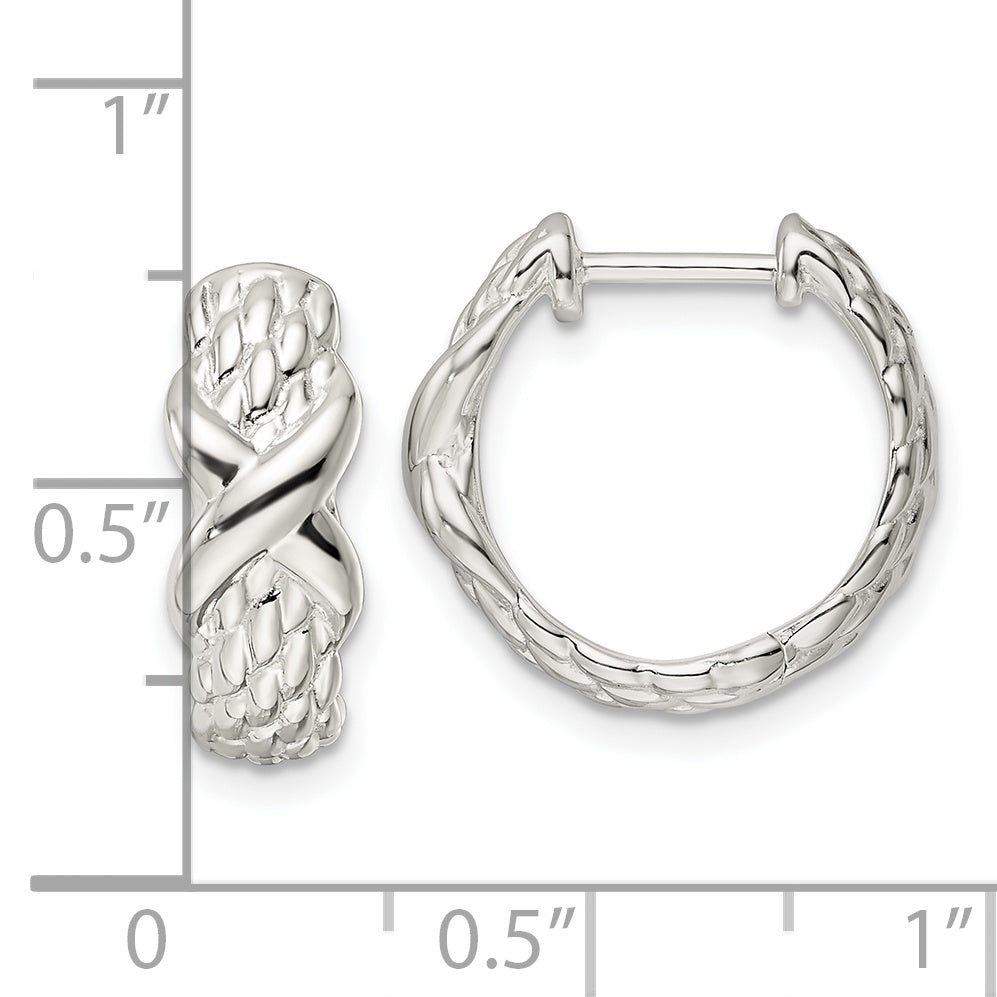 Sterling Silver Polished X Basket Weave Hinged Hoop Earrings