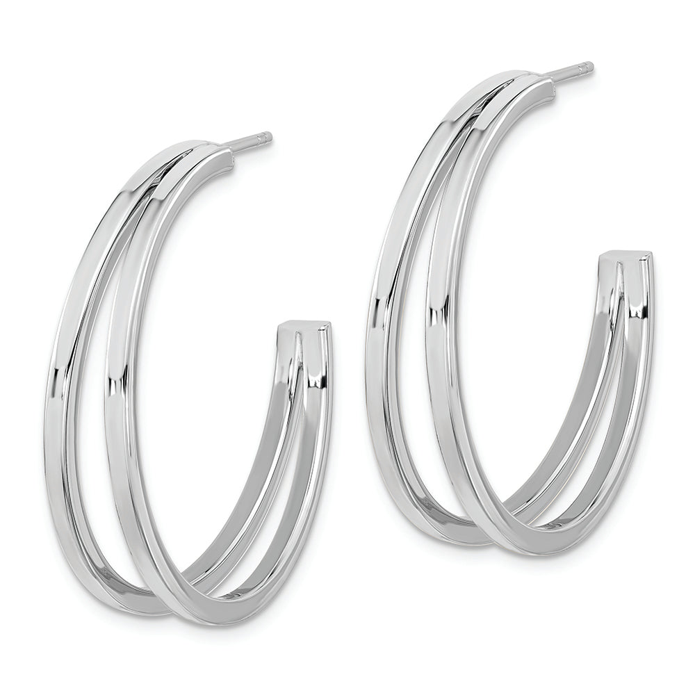 Sterling Silver Rhodium Plated Split Design Hoop Post Earrings
