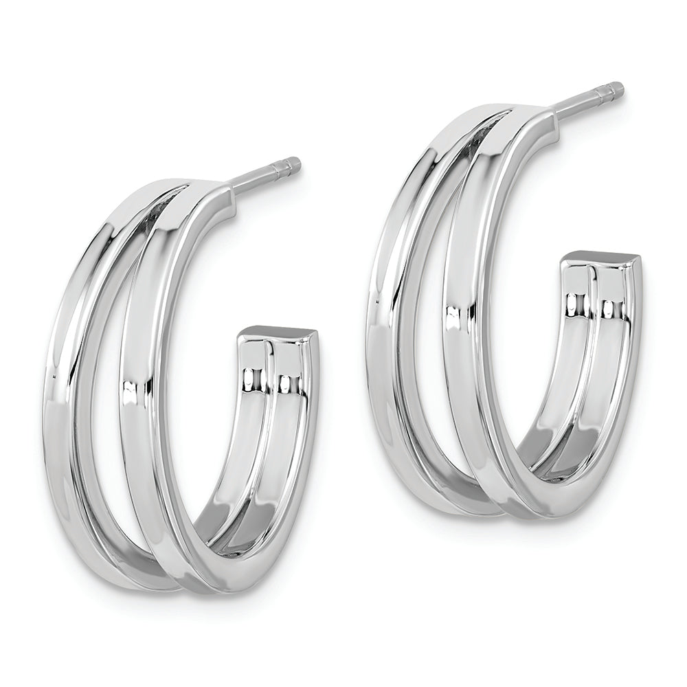 Sterling Silver Rhodium Plated Split Design Hoop Post Earrings