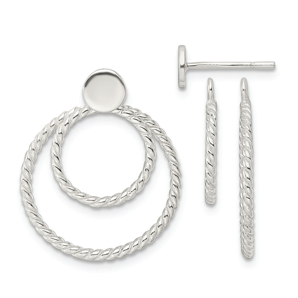 Sterling Silver w/2 Circle Jackets Button Post Earrings