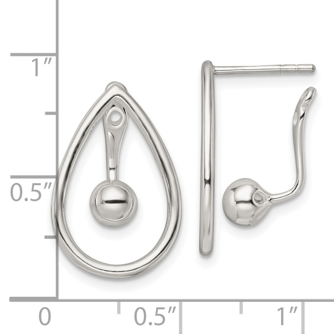 Sterling Silver Polished Teardrop w/Drop & Dangle Ball Threader Post Earrin
