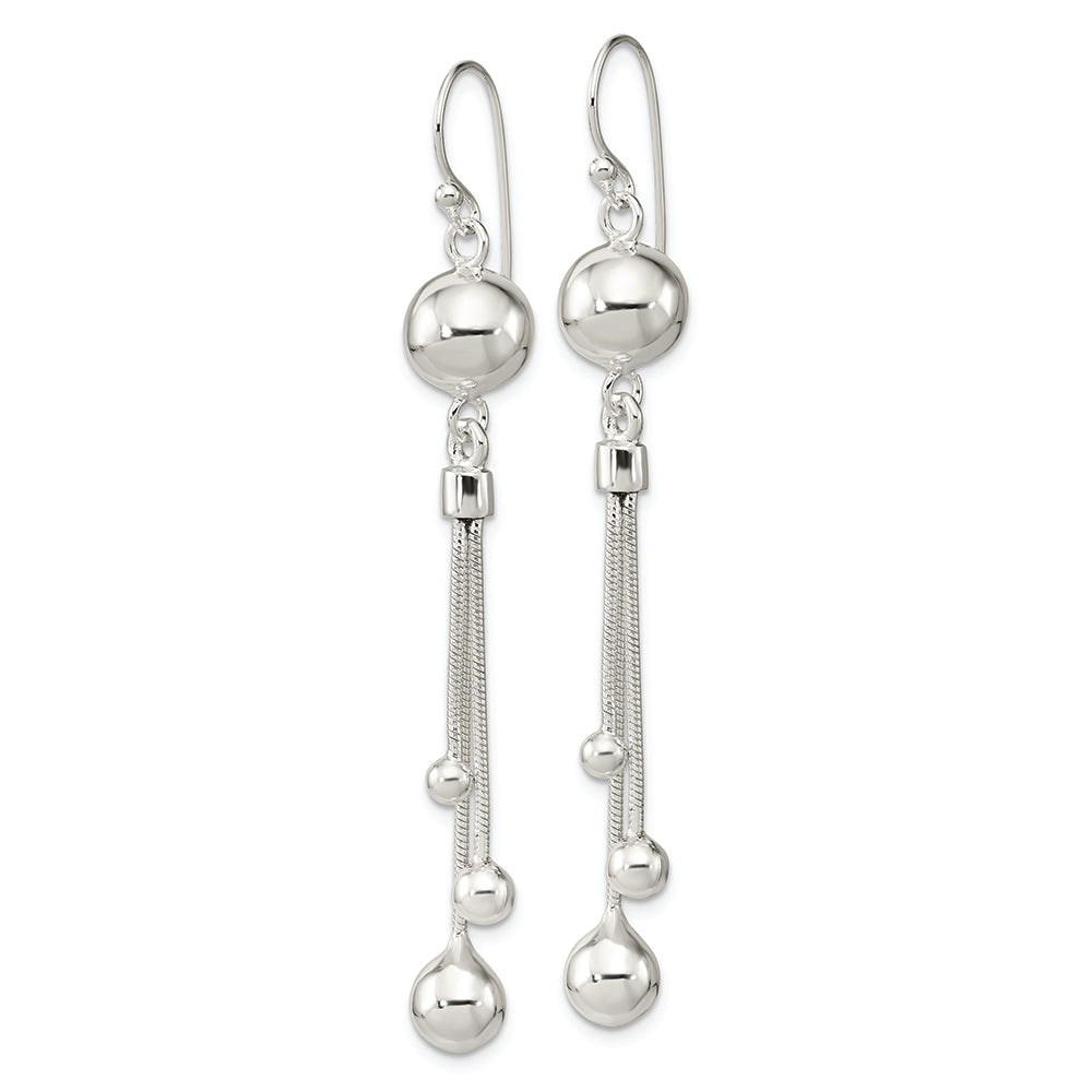 Sterling Silver Polished Beaded Multi-Strand Chain Dangle Earrings