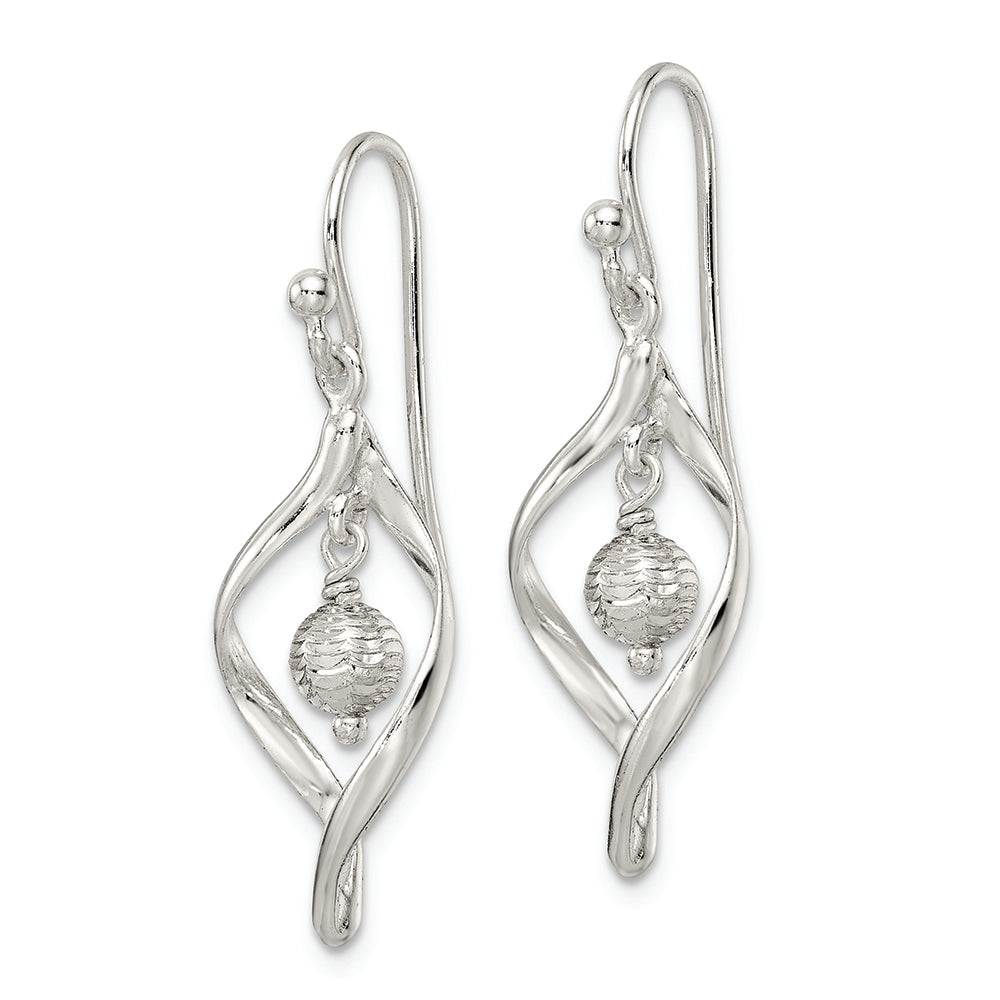 Sterling Silver Polished & Diamond-cut Twist w/Ball Center Dangle Earrings