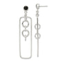 Sterling Silver Black CZ Rectangle and Chain Dangle Post Earrings