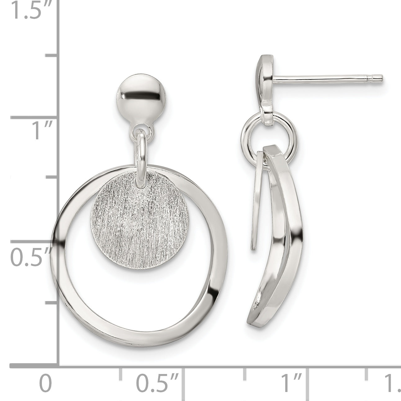 Sterling Silver Polished & Satin Circle Post Dangle Earrings