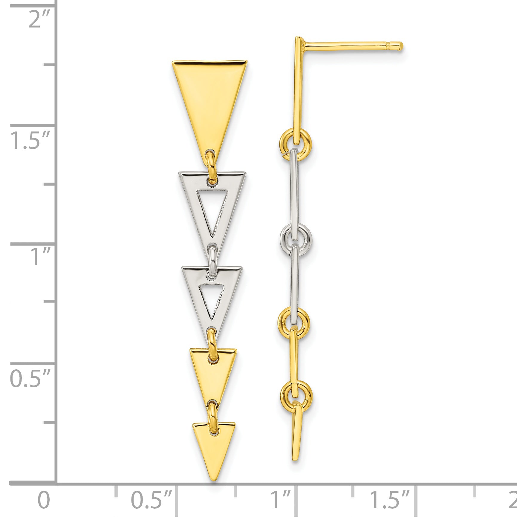 Sterling Silver & Gold-tone Fancy Triangles Post Dangle Earrings