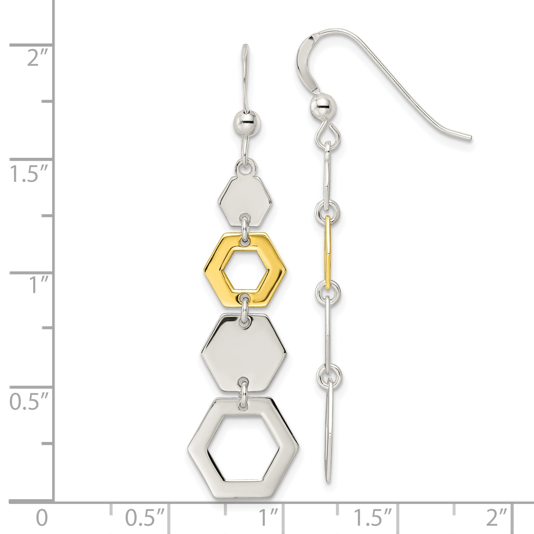 Sterling Silver & Gold-tone Polished Hexagon Dangle Earrings