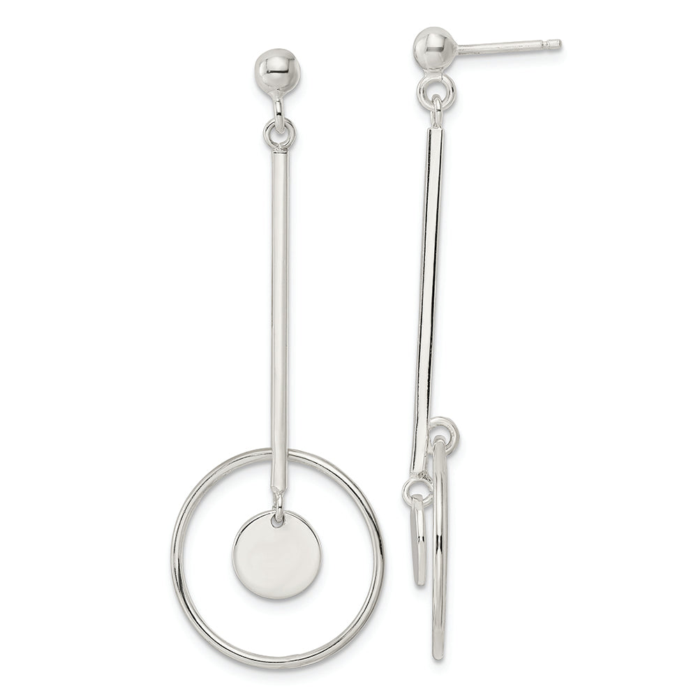 Sterling Silver Bar and Circle Dangle Post Earrings