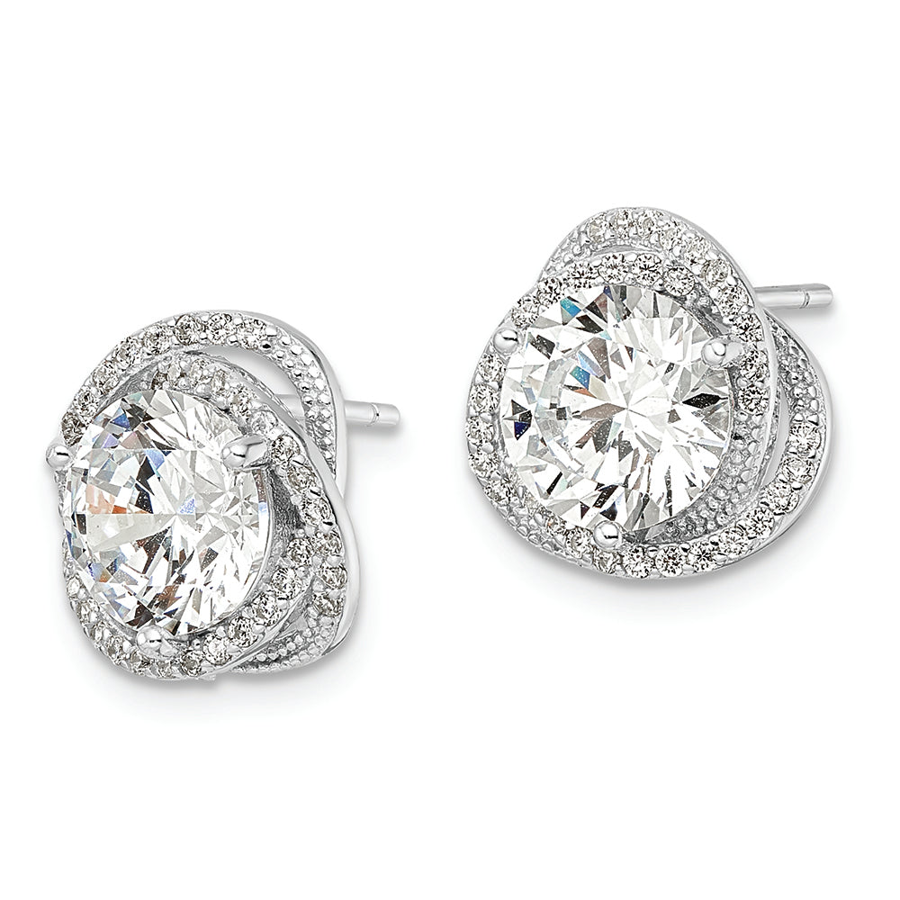 Sterling Silver Rhodium-plated Polished 12mm Round CZ Post Earrings