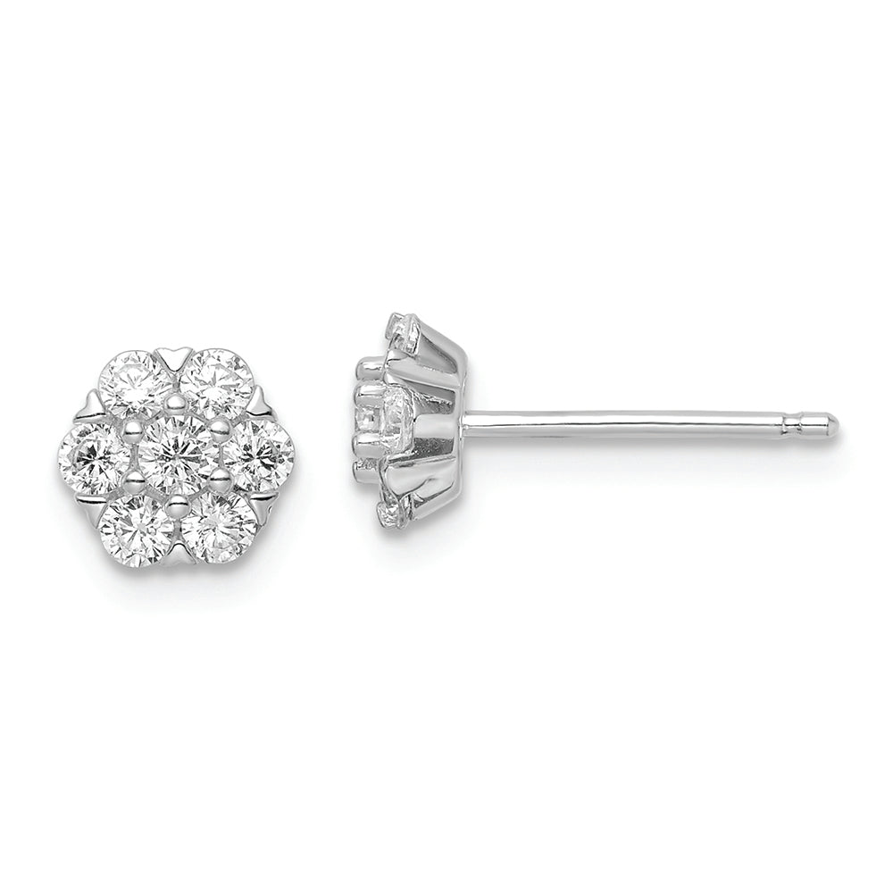 Sterling Silver Rhodium-plated Polished CZ Flower Post Earrings