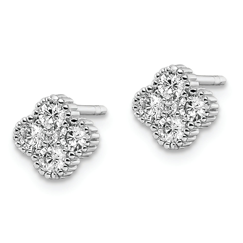 Sterling Silver Rhodium-plated Polished CZ Post Earrings
