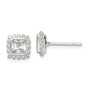 Sterling Silver Polished & Beaded Edge Square CZ Post Earrings