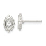 Sterling Silver Polished & Beaded Edge Marquise CZ Post Earrings