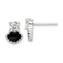 Sterling Silver Polished Black Enamel & CZ Post Earrings
