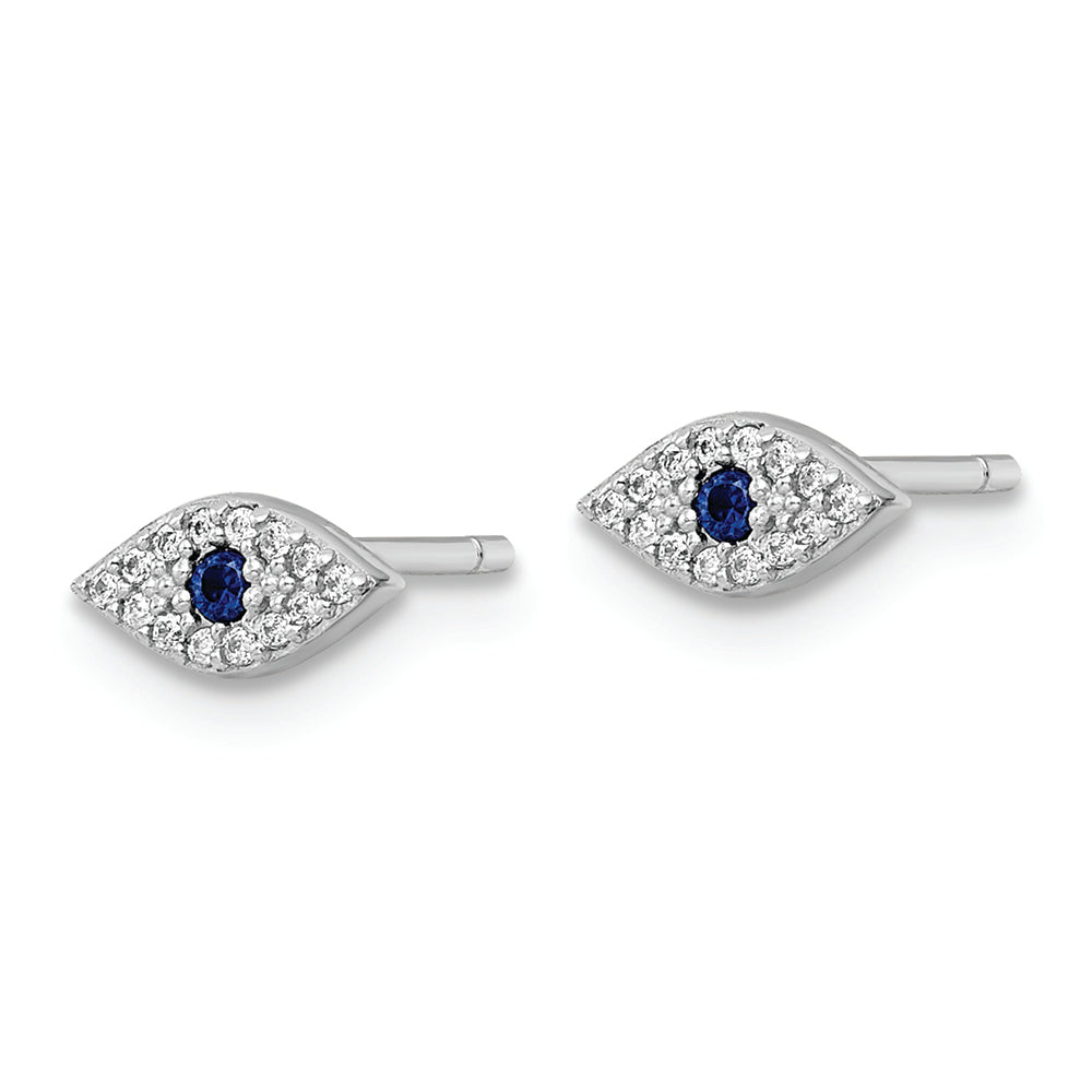 Sterling Silver Rhodium-plated Polished Blue & White CZ Eye Post Earrings
