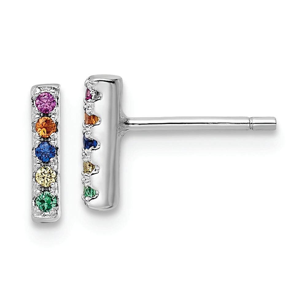 Sterling Silver Rhodium-plated Polished Multi-color CZ Bar Post Earrings