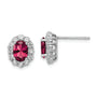 Sterling Silver Rhodium-plated Red & White CZ Oval Post Earrings