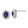 Sterling Silver Rhodium-plated Polished Blue & White CZ Oval Post Earrings
