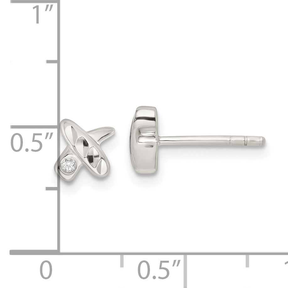 Sterling Silver Polished D/C X CZ Post Earrings