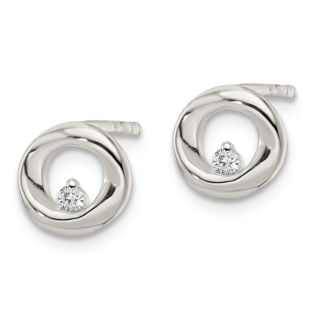 Sterling Silver Polished CZ Circle Post Earrings