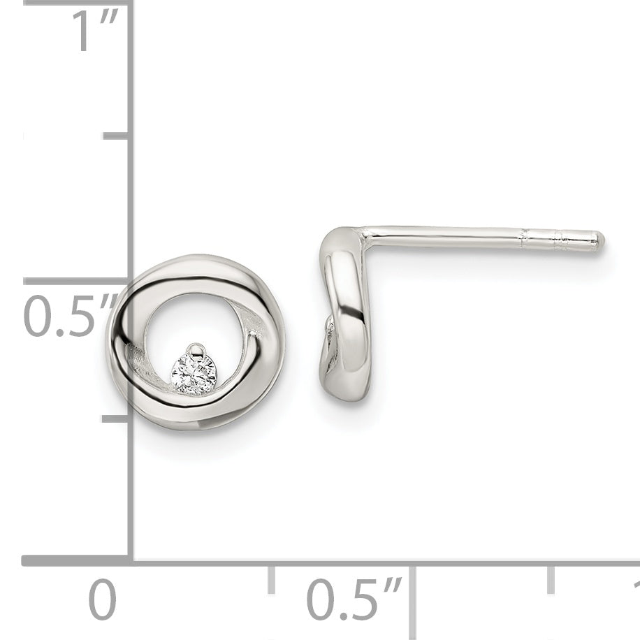 Sterling Silver Polished CZ Circle Post Earrings