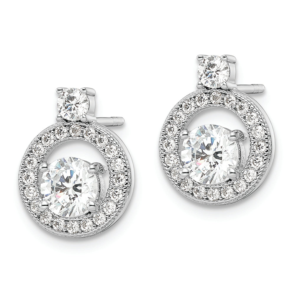 Sterling Silver Rhodium-plated Polished CZ Halo Circle Post Earrings