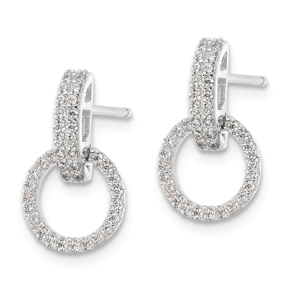 Sterling Silver Rhodium-plated Polished CZ Circle Post Dangle Earrings