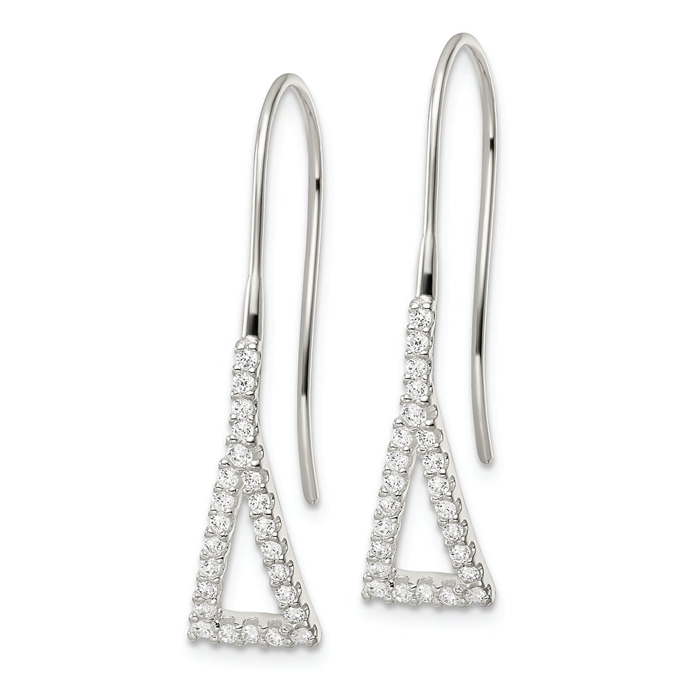 Sterling Silver Polished Triangle CZ Dangle Earrings