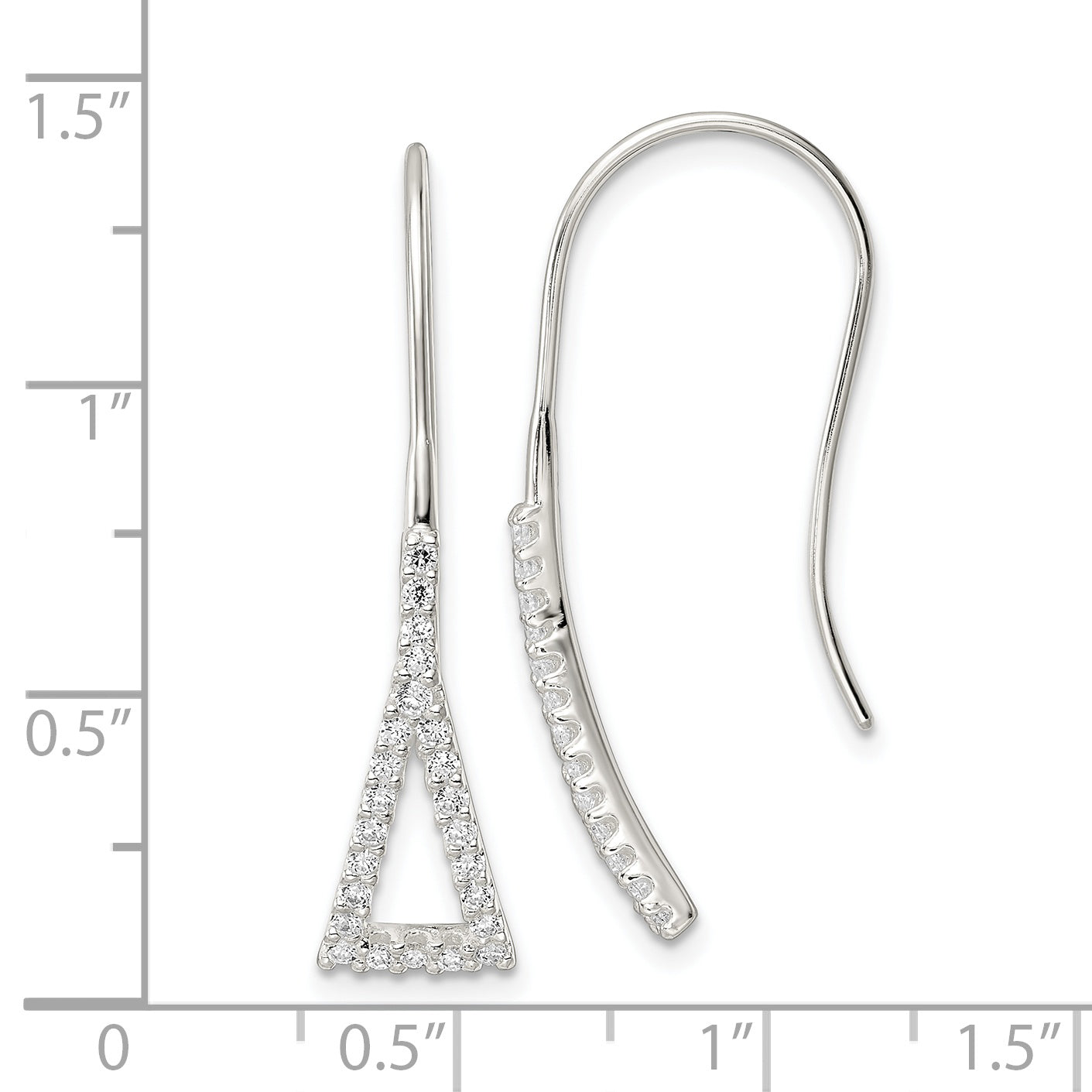 Sterling Silver Polished Triangle CZ Dangle Earrings