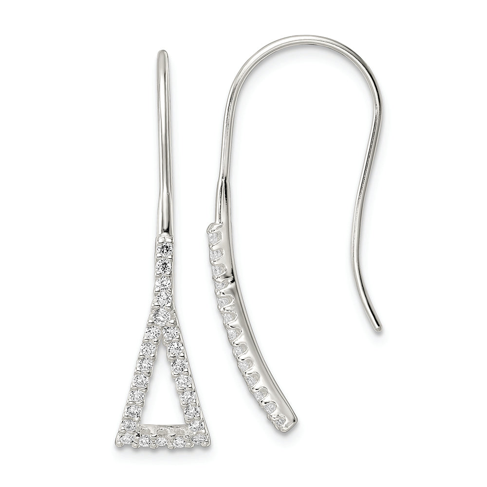 Sterling Silver Polished Triangle CZ Dangle Earrings