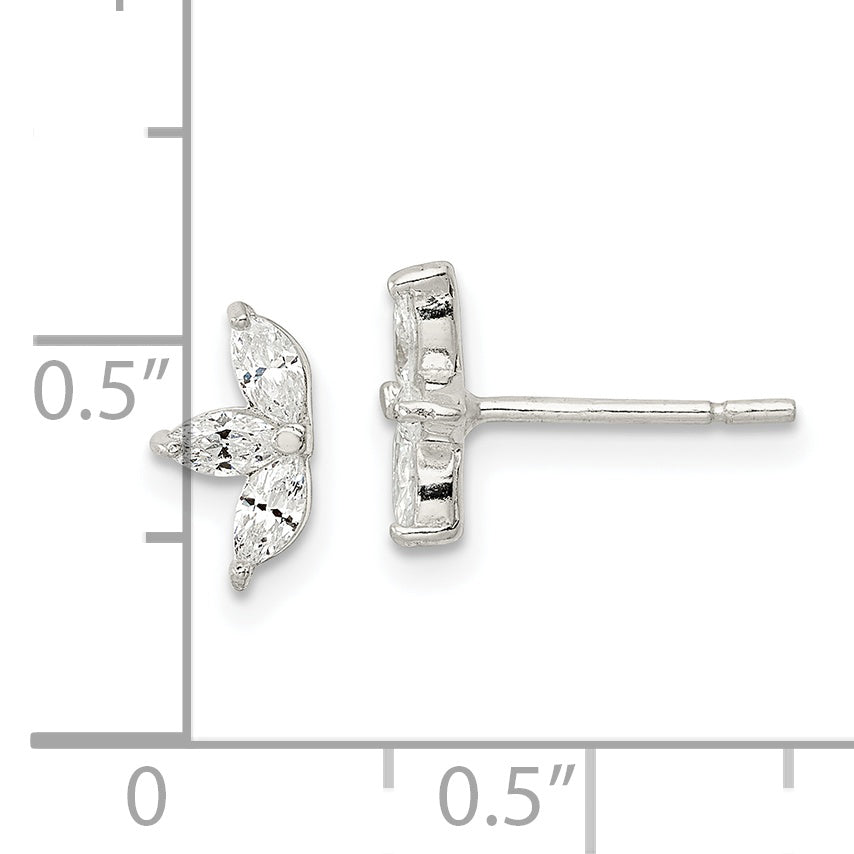 Sterling Silver Polished Marquise CZ Flower Post Earrings