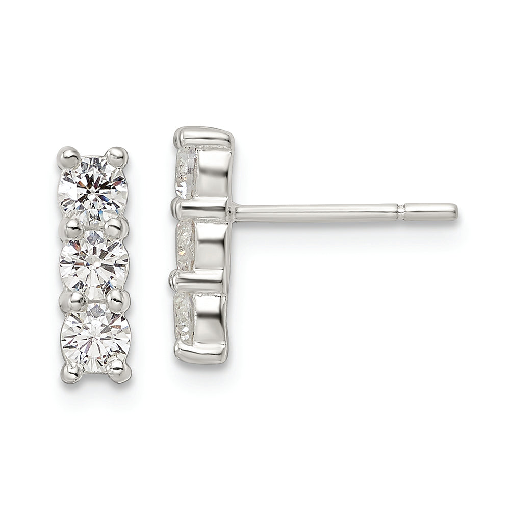 Sterling Silver Polished Three CZ Post Earrings