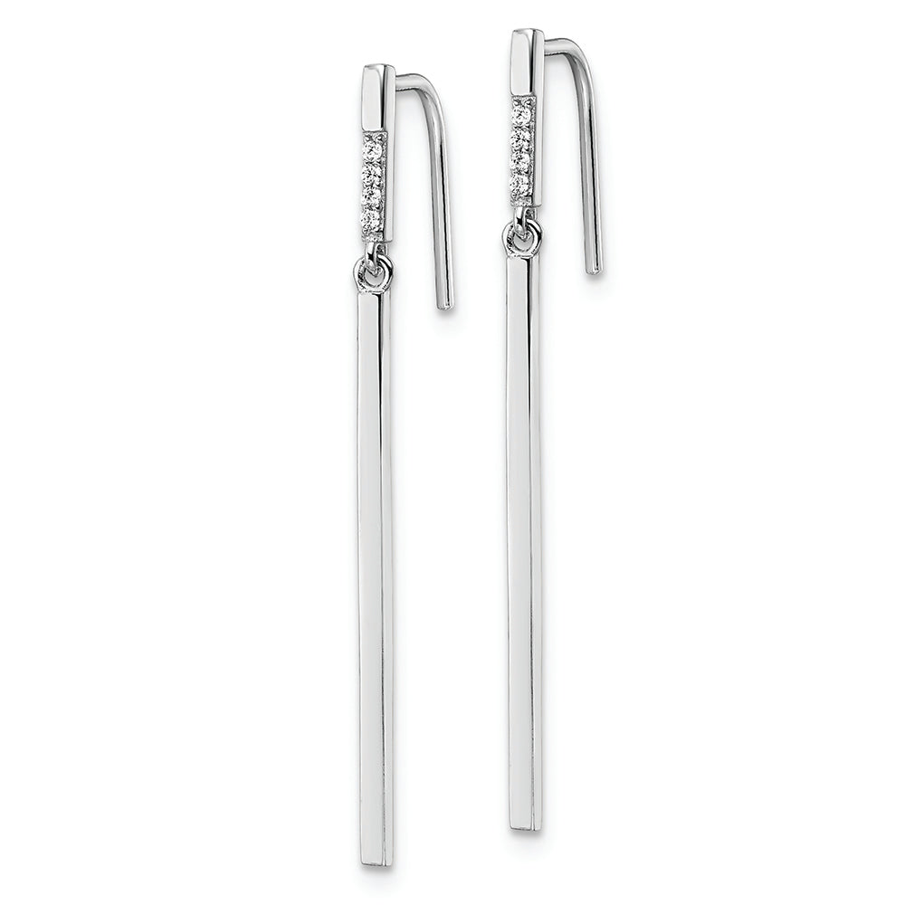 Sterling Silver Rhodium-plated Polished CZ Bar Dangle Earrings